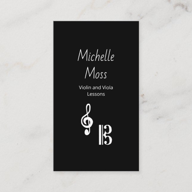 Carte De Visite Violin Viola Music Lessons Black White Simple  (Devant)