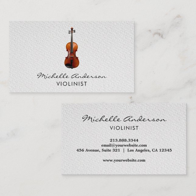 Carte De Visite Violiniste professionnel Violon musical Noir Blanc (Devant / Derrière)
