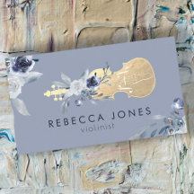 carte de visite violon aux fleurs bleues poussiére