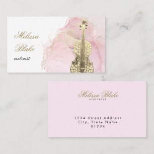 Carte De Visite violon doré sur encre alcoolique rose