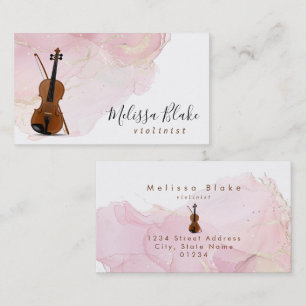 Carte De Visite violon sur fond d'encre alcoolique rose
