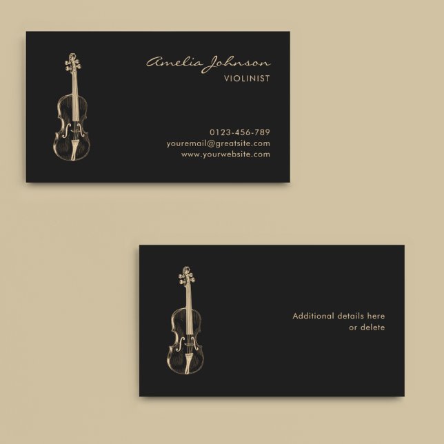 Carte De Visite Violoniste Black Gold Elegant Script Music Enseign (Créateur téléchargé)