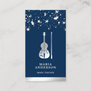 Carte De Visite Violoniste de violon d'argent bleu