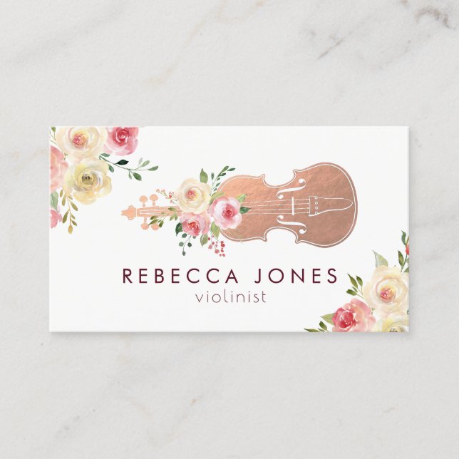 carte de visite violoniste floral aquarelle (Devant)