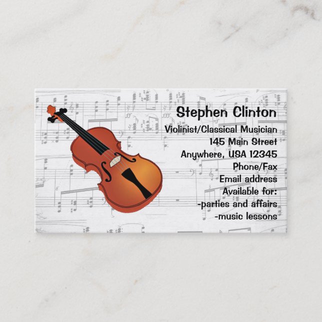 Carte de visite violoniste musicien classique (Devant)