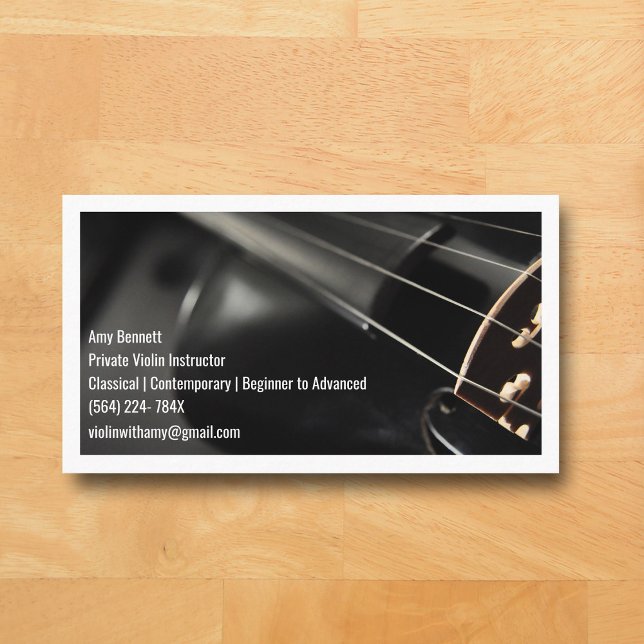 Carte De Visite Violoniste noir de violon blanc Qr Code (Black Violin White Music Business Card )