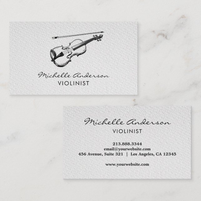 Carte De Visite Violoniste professionnel Violon musical Noir Blanc (Devant / Derrière)