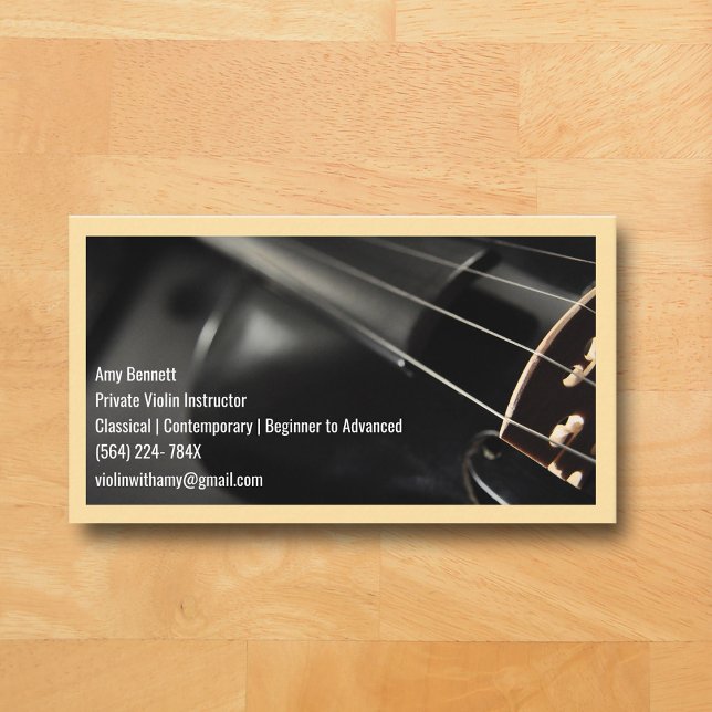Carte De Visite Violoniste violon noir de code Qr beige (Black Violin Beige Music Business Card )