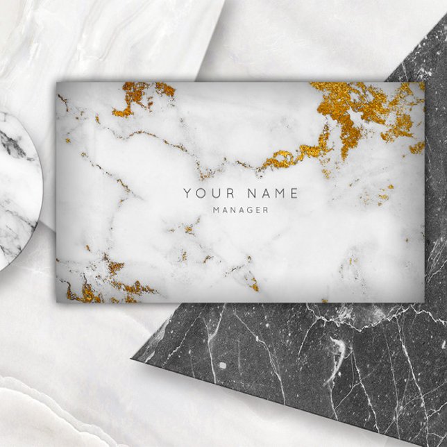 Carte de visite Vip en marbre gris blanc doré (Golden White Gray Marble Vip Business Card)
