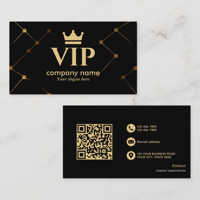 Carte De Visite VIP Noir & Or entièrement personnalisable et profe (Devant / Derrière)