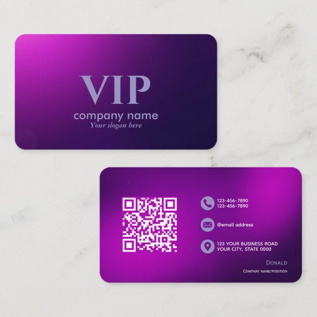 Carte De Visite VIP violet profond - Entièrement personnalisable e (Devant / Derrière)