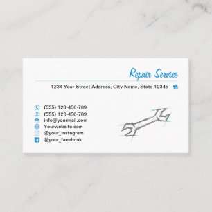 Carte De Visite Vis à la clé, tiré à la main. Service de réparatio