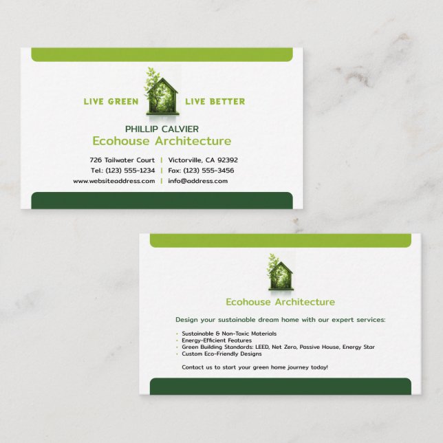 Carte De Visite Vis Vert, Vis Mieux | Eco Home Architect (Devant / Derrière)