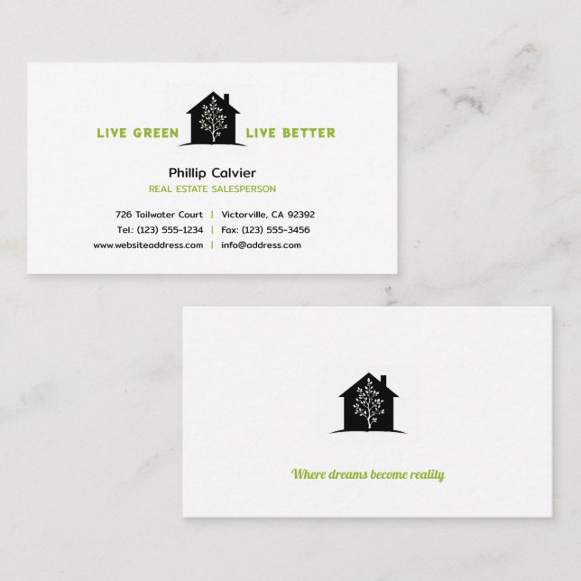 Carte De Visite Vis Vert, Vis Mieux | Immobilier Premium (Devant / Derrière)