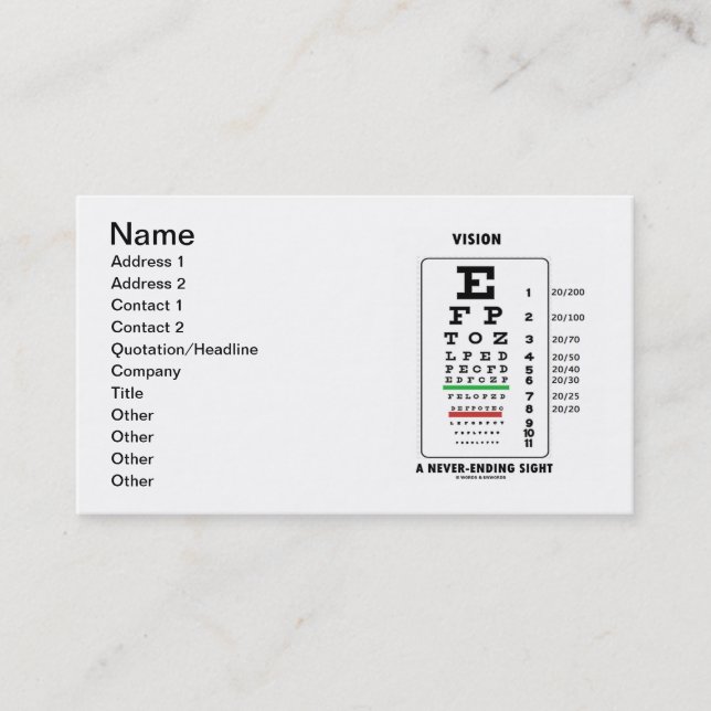 Carte De Visite Vision une vue interminable (diagramme de Snellen) (Devant)