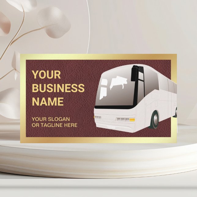 Carte De Visite Visite guidée en cuir Brown Agent de voyage en bus (Créateur téléchargé)