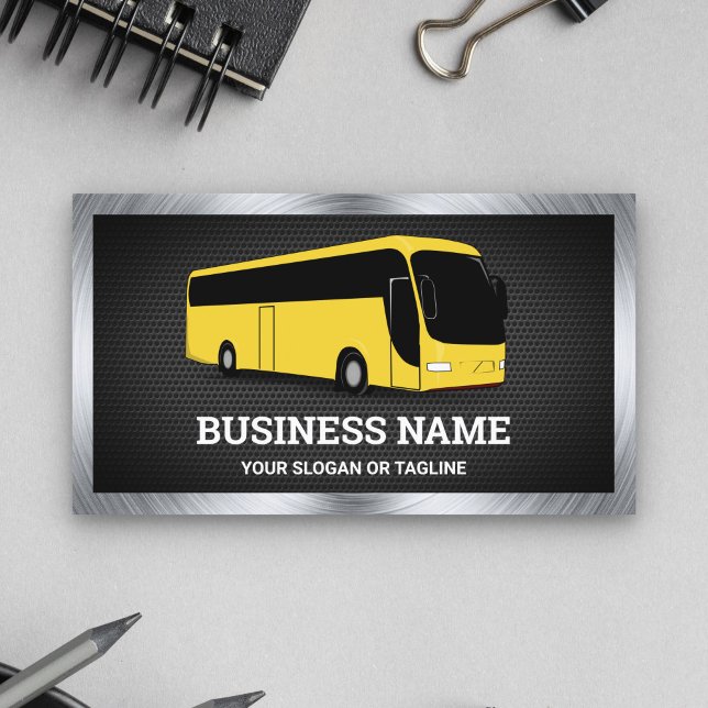 Carte De Visite Visites guidées en bus jaune de luxe Agence de voy (Créateur téléchargé)