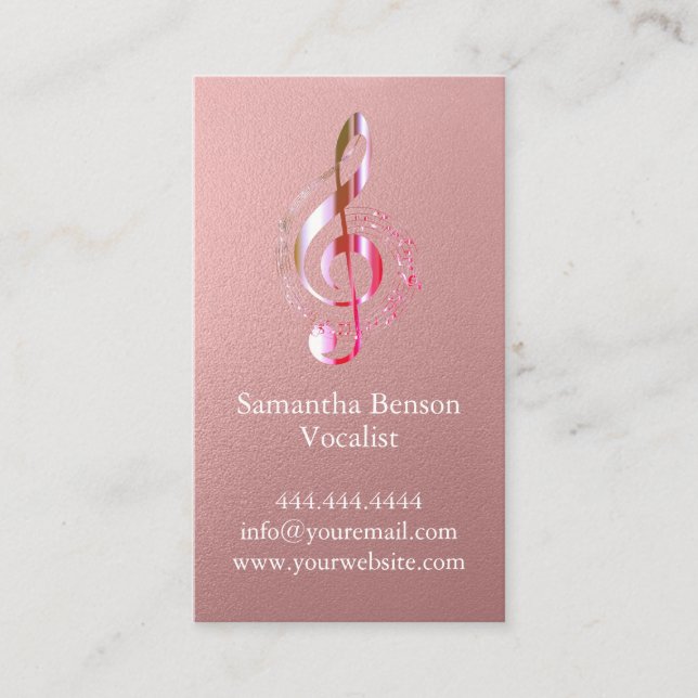 Carte De Visite Vocalist Singer Musical Clef Logo Rose Gold Music (Devant)