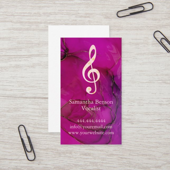 Carte De Visite Vocalist Singer Musical Clef Logo Rose Gold Music (Devant/Arrière en situation)