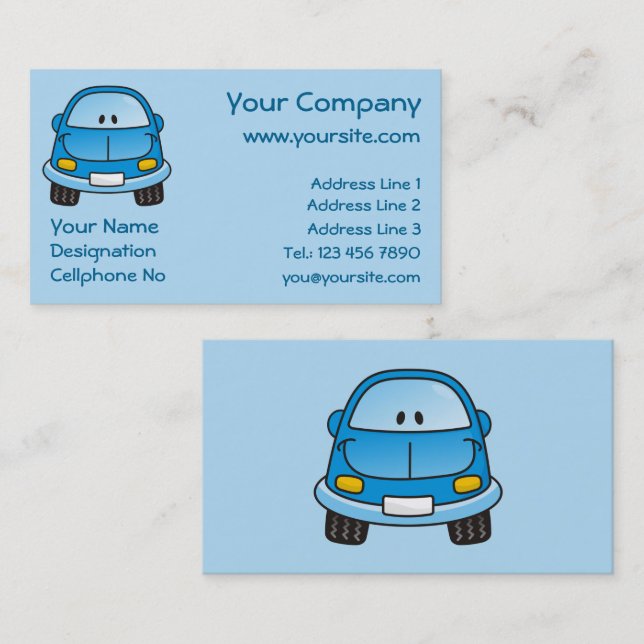 Carte De Visite Voiture de dessin animé bleu (Devant / Derrière)