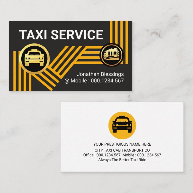 Carte De Visite Voiture De Taxi Sur La Route Du Taxi Jaune (Devant / Derrière)