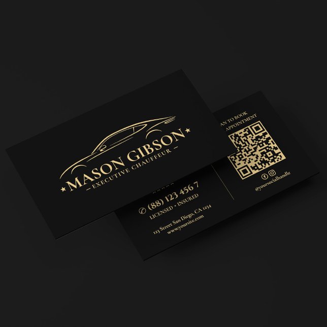 Carte De Visite Voiture noire de luxe avec chauffeur exécutif mode (Modern Executive Chauffeur Luxury Black Car Business Card
)
