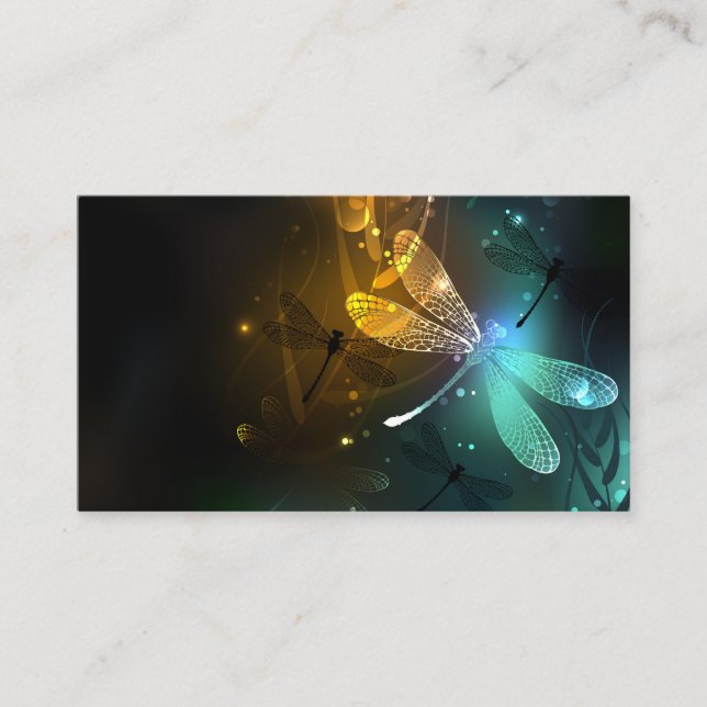 Carte De Visite Vol de libellule verte lumineuse (Devant)