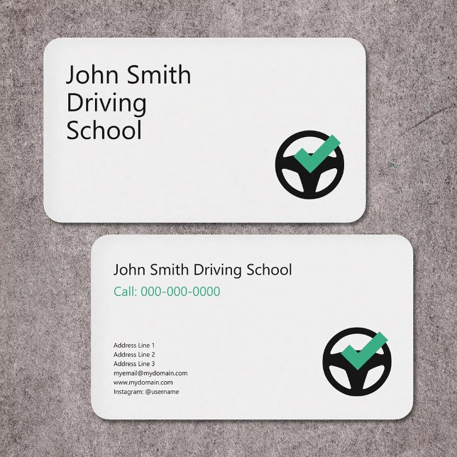 Carte De Visite Volant & coche - École de conduite (Steering Wheel & checkmark - Driving School Business Card)