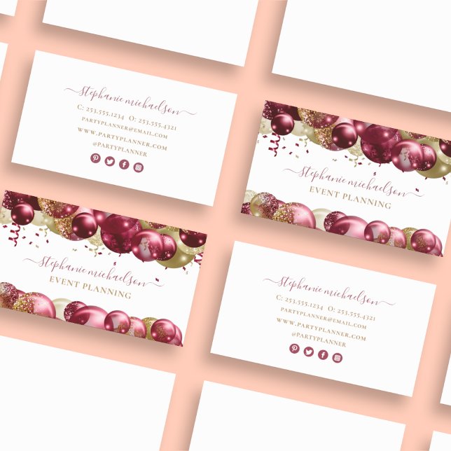 Carte De Visite Volet or Burgundy (Party Planner Burgundy Gold Balloon Business Card)