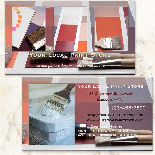 Carte De Visite Vos 4 Photos Paint Store Home Décoration (Business card featuring your photos (optional) framed by paint swatches and brushes - paint retailer)