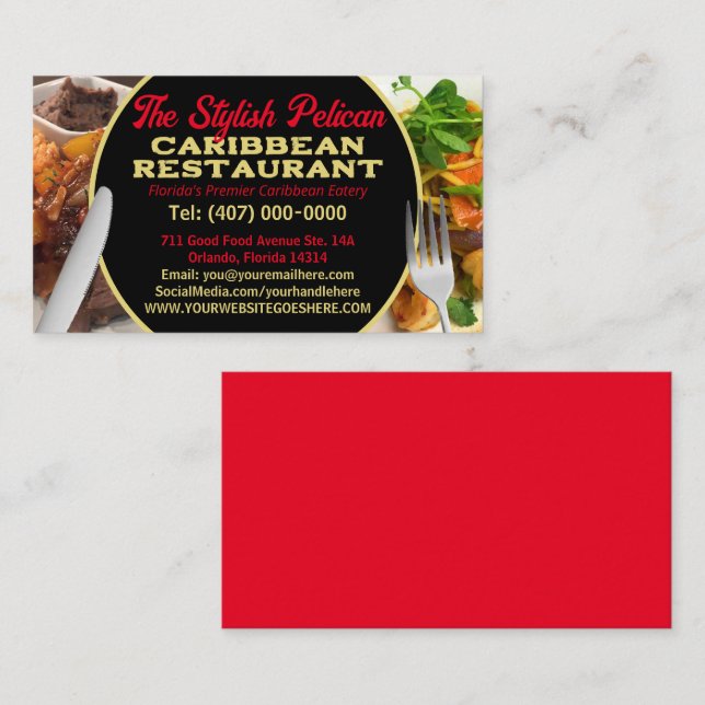 Carte De Visite Vos Photos Caribbean Restaurant Services de restau (Devant / Derrière)