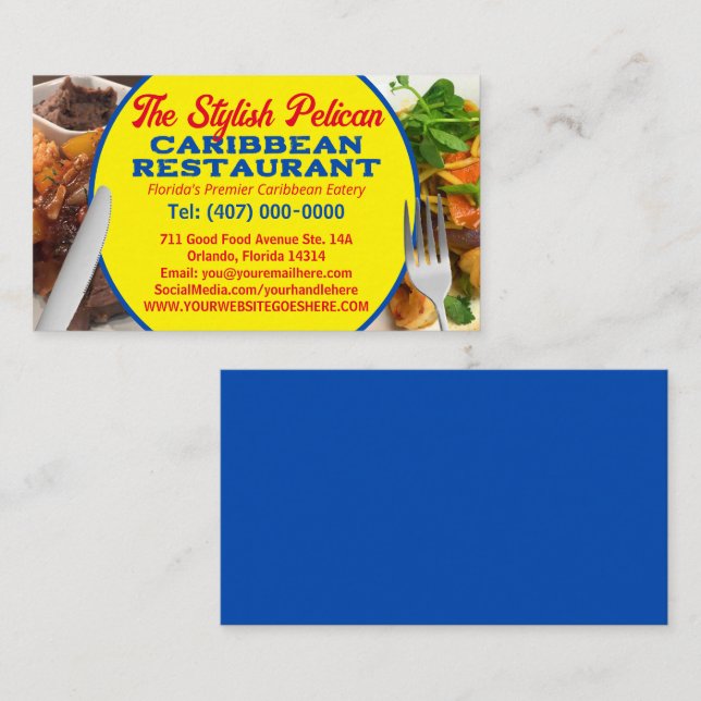 Carte De Visite Vos Photos Caribbean Restaurant Services de restau (Devant / Derrière)