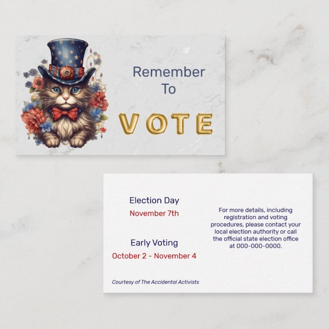 Carte De Visite Vote de chat patriotique américain (Devant / Derrière)