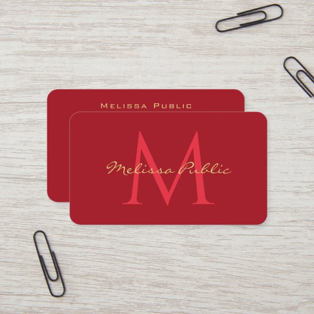 Carte De Visite Votre code QR Gold Nom de texte Script Ruby Red (Devant/Arrière en situation)