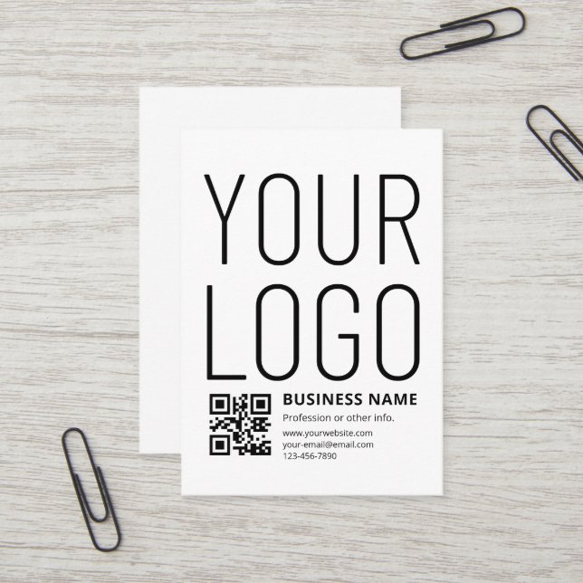 Carte De Visite Votre logo avec code QR et texte modifiables (Devant/Arrière en situation)