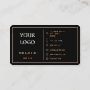 Carte De Visite Votre Logo Cadre Or Moderne et Texte Noir Or
