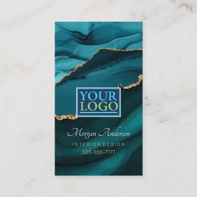 Carte De Visite Votre logo, code QR, Elegant Pro, Agate sarcelle e (Devant)