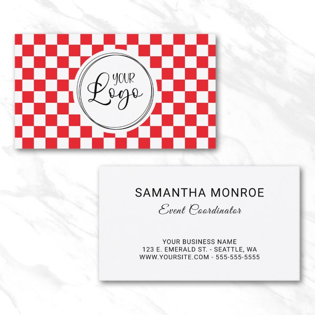Carte De Visite Votre logo damier rouge et blanc (Your Logo Red and White Checkerboard Business Card)