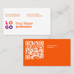 Carte De Visite Votre logo d'entreprise QrCode personnalisé Orange
