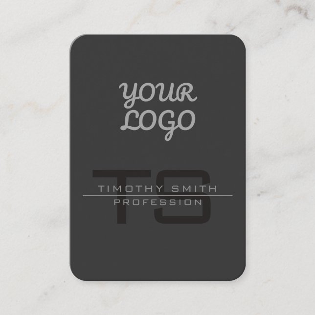 Carte De Visite Votre logo et code QR Gris foncé moderne (Devant)
