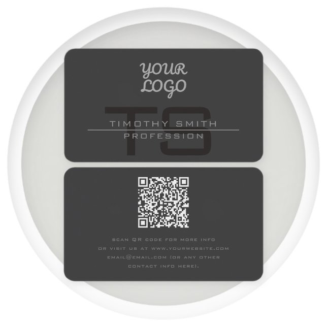 Carte De Visite Votre logo et code QR Gris foncé moderne (Créateur téléchargé)