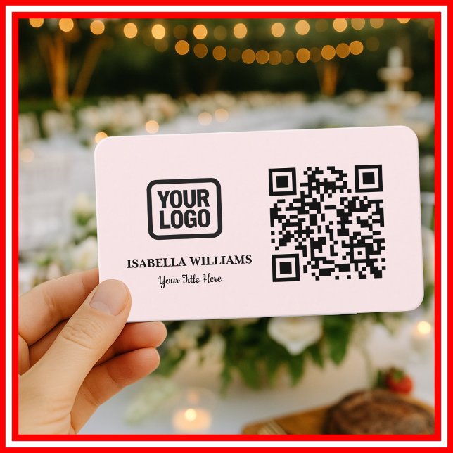 Carte De Visite Votre Logo Ici Code QR Rose Simple Moderne Minimal (Créateur téléchargé)