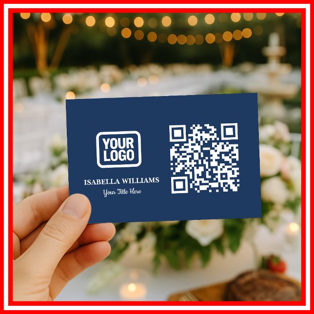 Carte De Visite Votre Logo Ici Code QR Simple Moderne Bleu Marine (Créateur téléchargé)