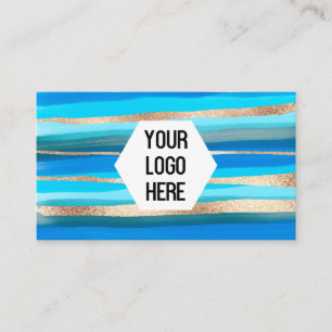 Carte De Visite Votre logo Ocean Blue Gold Abstrait Paint Stripes