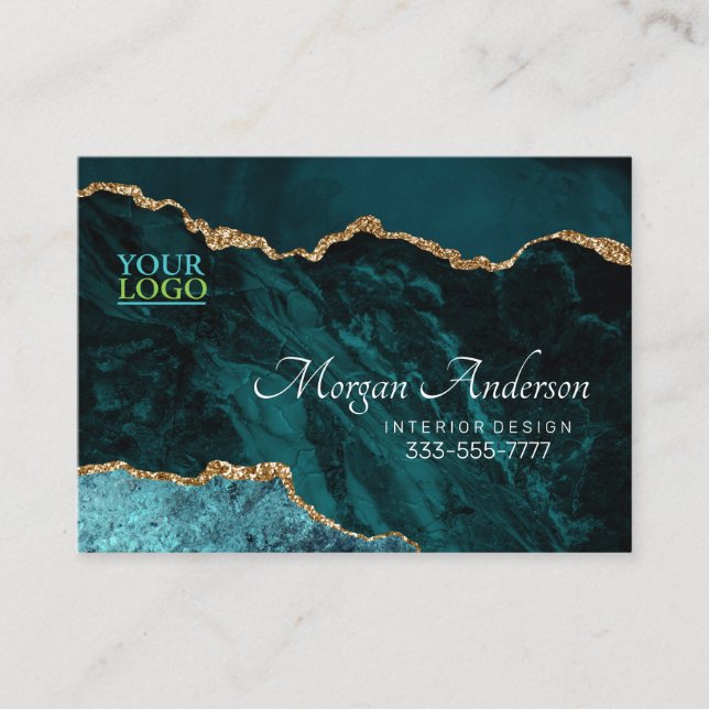 Carte De Visite Votre logo Turquoise Agate Gold Blk Elegant Profes (Devant)
