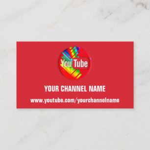CARTE DE VISITE VOTRE NOM DE CHAÎNE YOUTUBER SUSCRIBE RAINBOW RED