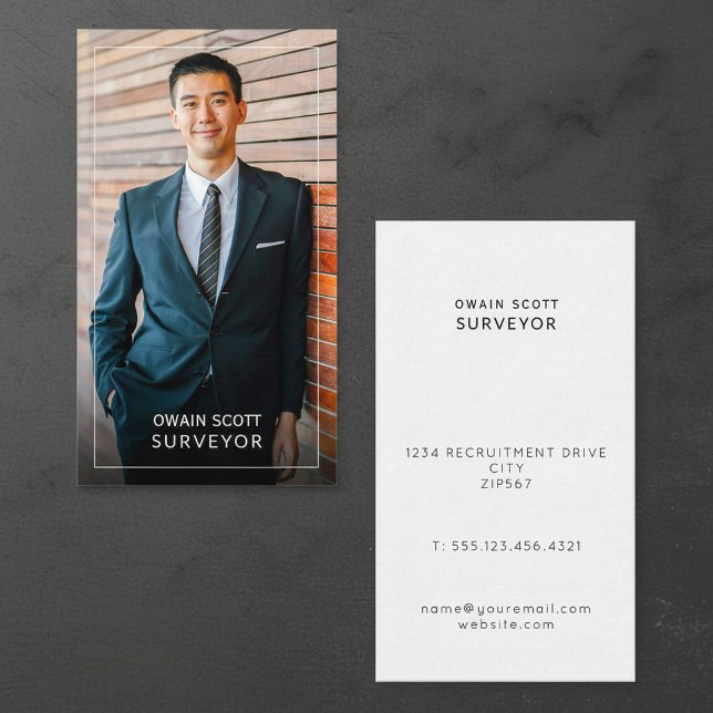 Carte De Visite Votre photo, miniature moderne couleur cadre blanc (Your photo, minimal modern white frame color business card.)