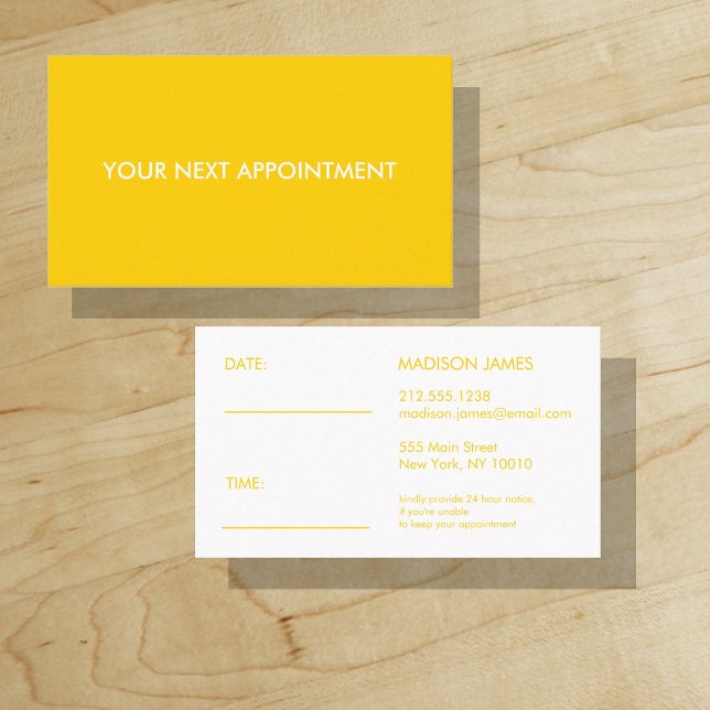 Carte De Visite Votre prochain rendez-vous Bright Jaune Doré ("Everyday is abundantly beautiful." 
Sincerely Best Wishes from Lucky Design World)