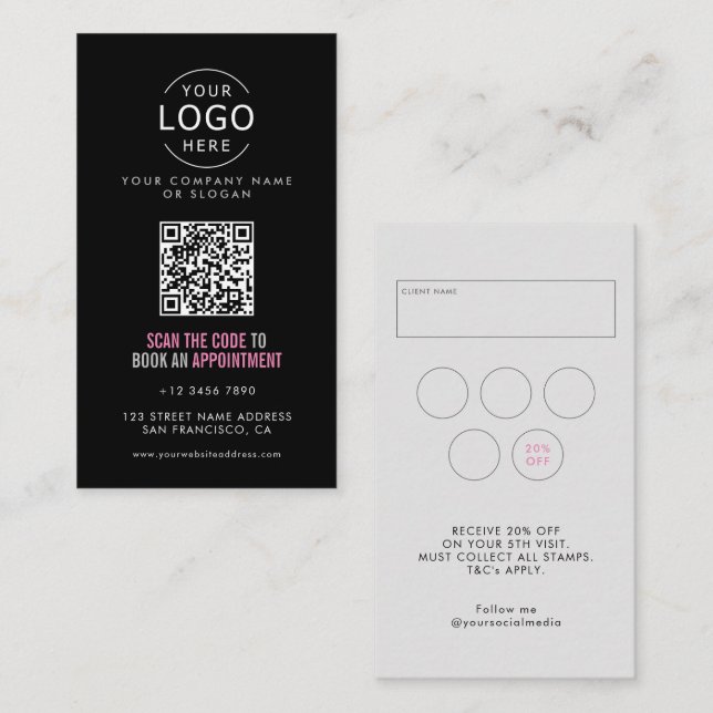 Carte De Visite Votre propre code QR de salon de beauté de logo Lo (Devant / Derrière)