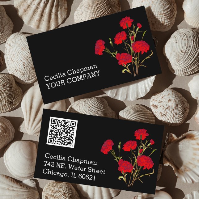 Carte De Visite Votre QR Code Rouge Floral Personnalisé Noir Gothi (Créateur téléchargé)